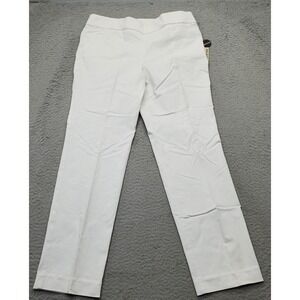 Studio Works Pants Womens Petite 12 White Rayon Stretch Pockets Straight Pull On